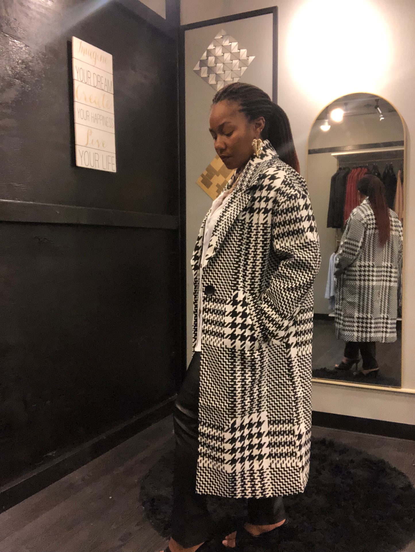Houndstooth Mix Trench Coat