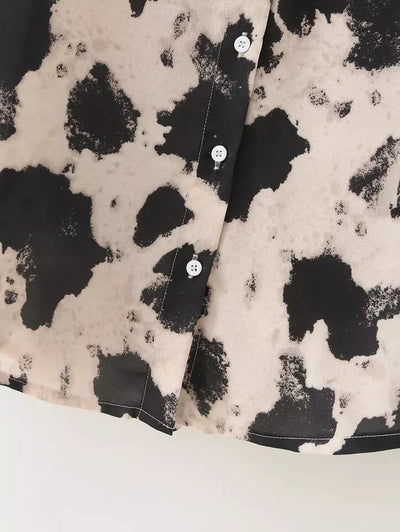 Cow Print Button Down Blouse