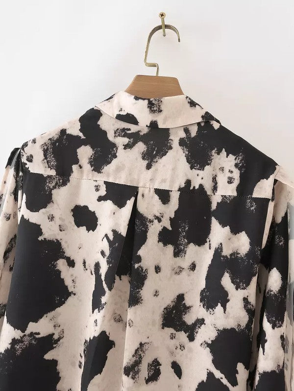 Cow Print Button Down Blouse