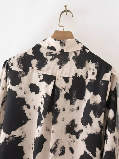 Cow Print Button Down Blouse