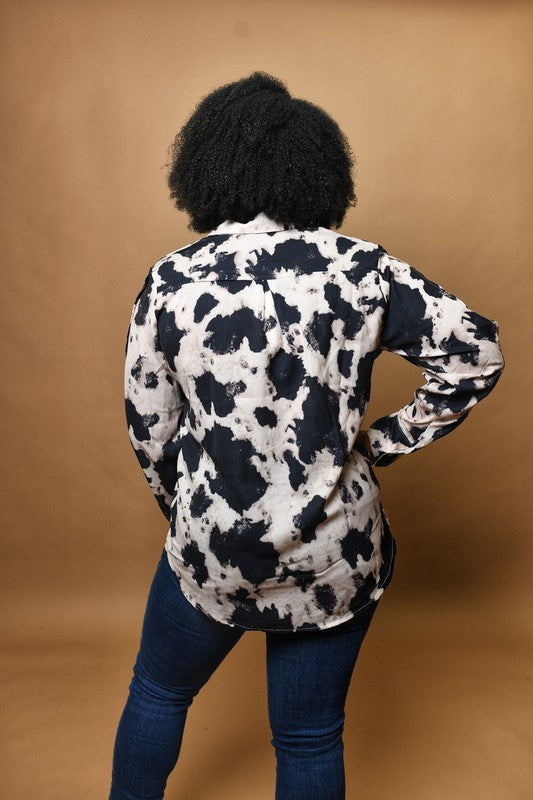 Cow Print Button Down Blouse