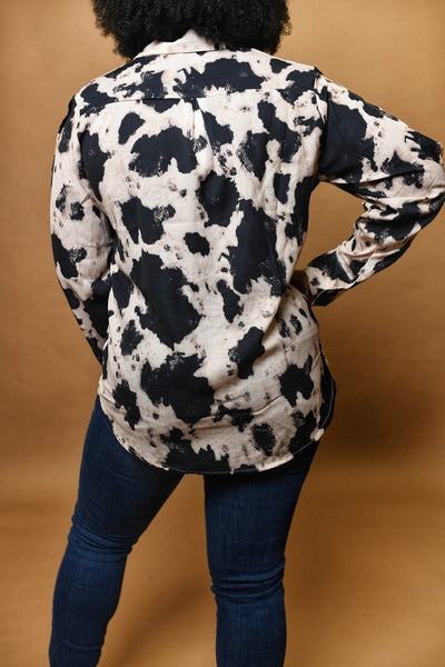 Cow Print Button Down Blouse