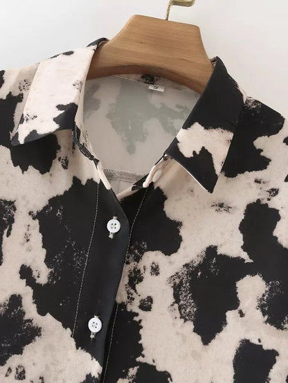 Cow Print Button Down Blouse