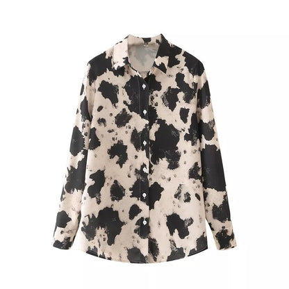 Cow Print Button Down Blouse