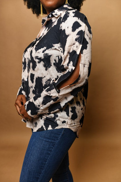 Cow Print Button Down Blouse