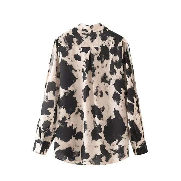 Cow Print Button Down Blouse