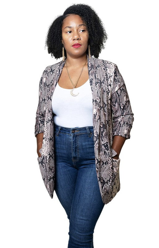 Snakeskin Open Front Blazer