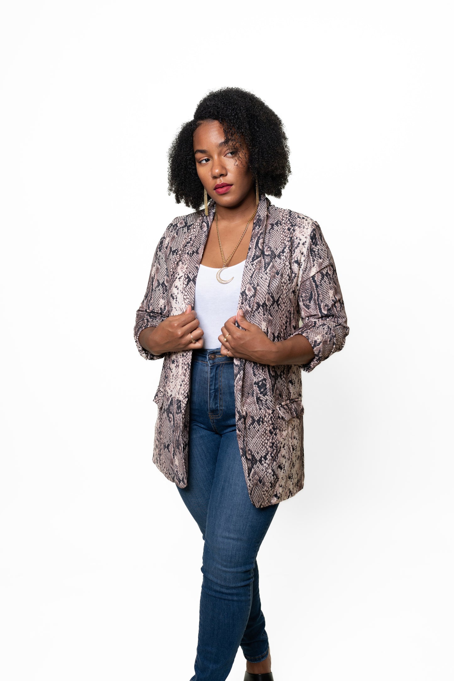 Snakeskin Open Front Blazer