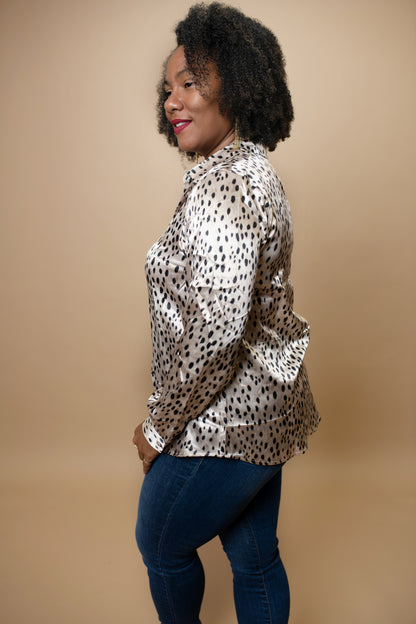 Satin Cheetah Print Blouse
