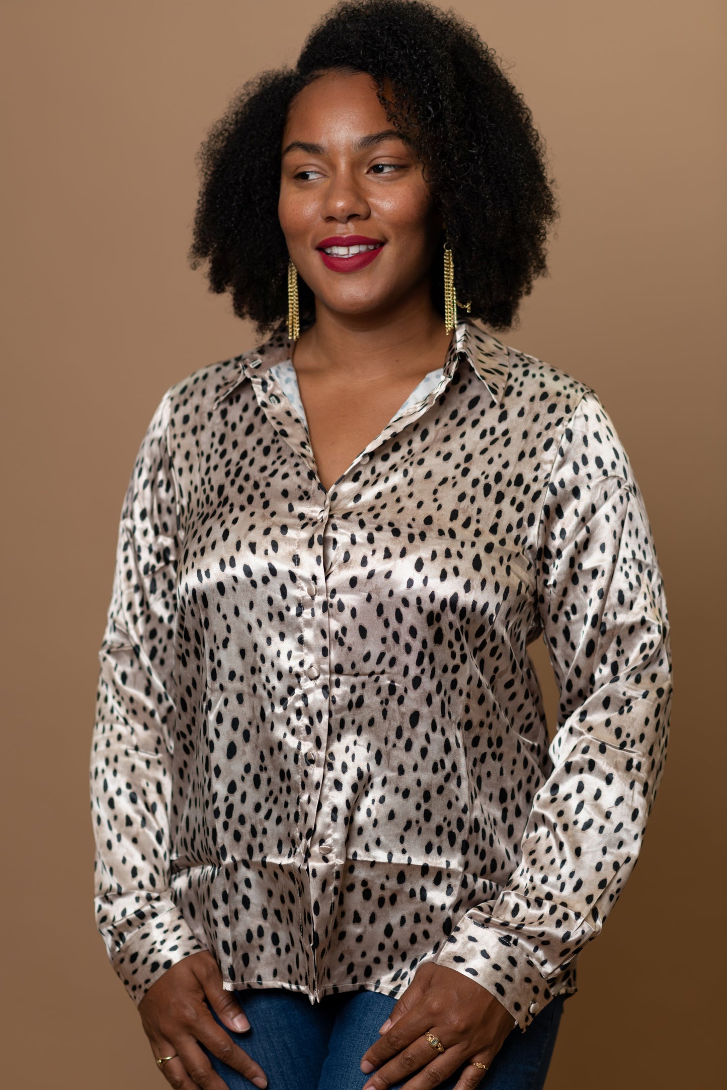 Satin Cheetah Print Blouse