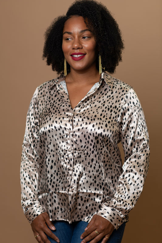 Satin Cheetah Print Blouse