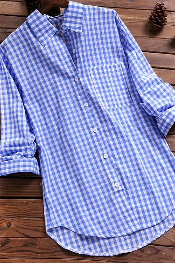 Plaid Button-Up Blouse