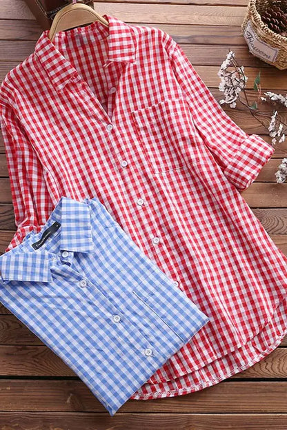 Plaid Button-Up Blouse