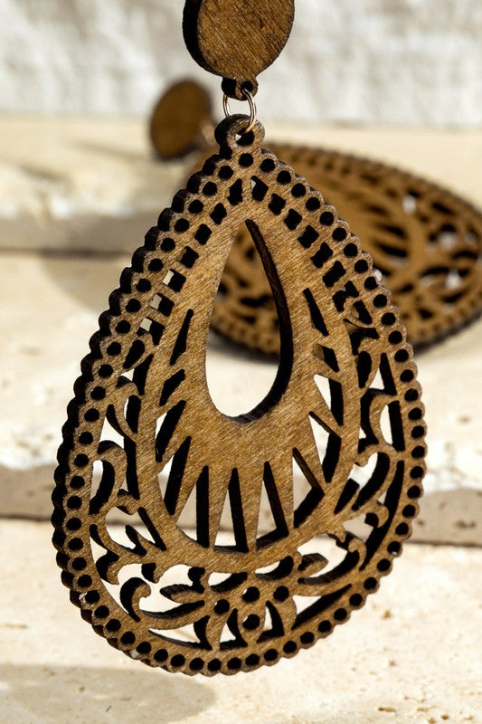 Wood Tear Drop Earring - Shamarr Barquet 