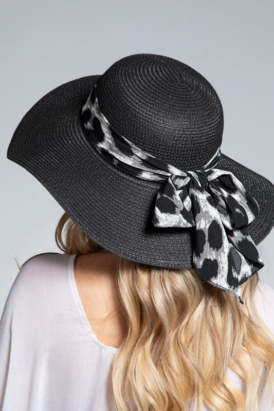 Black Leopard Bow Sun Hat - Shamarr Barquet 