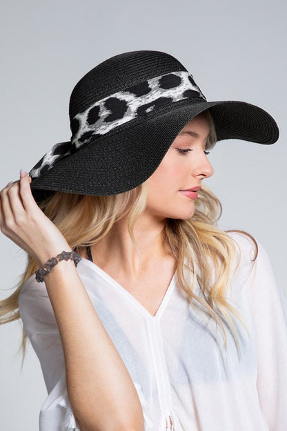Black Leopard Bow Sun Hat - Shamarr Barquet 