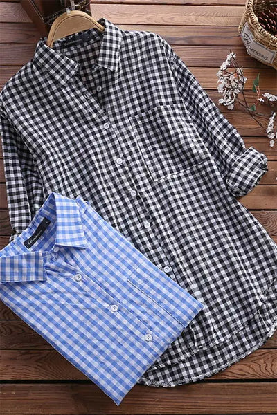 Plaid Button-Up Blouse