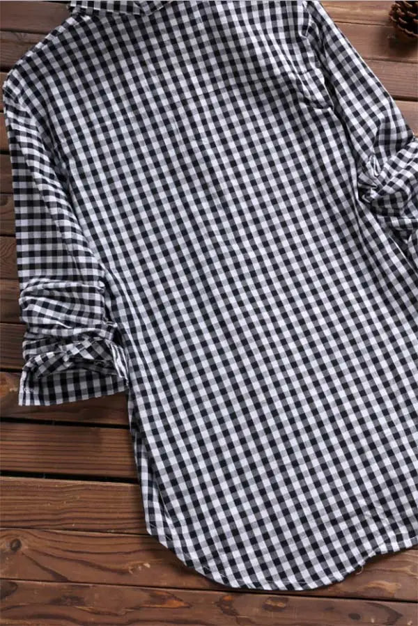 Plaid Button-Up Blouse