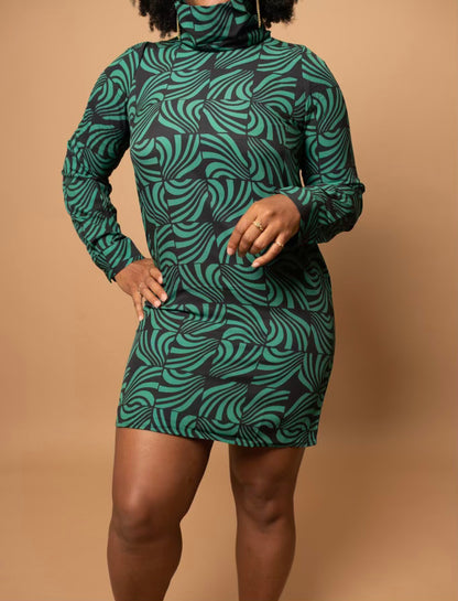 Green and Black Mini Dress