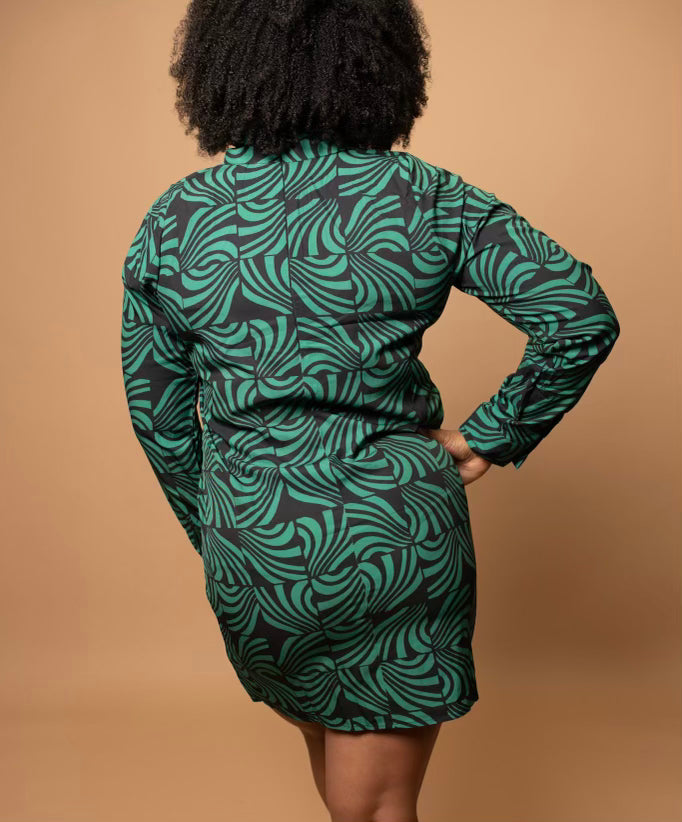 Green and Black Mini Dress