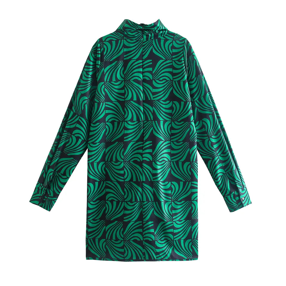 Green and Black Mini Dress