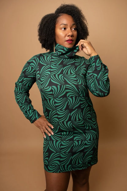 Green and Black Mini Dress