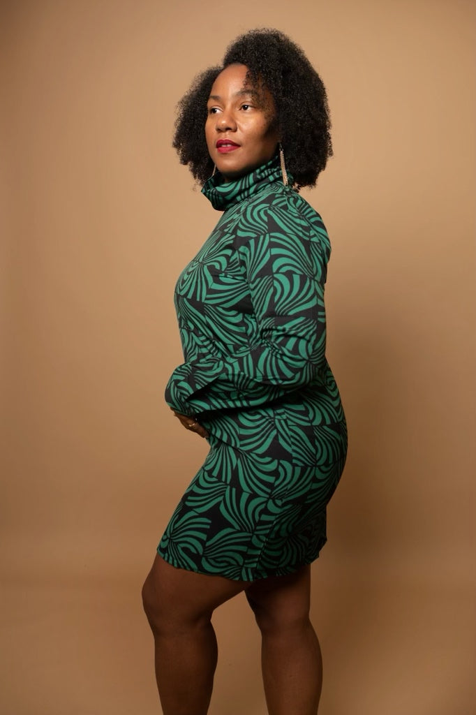 Green and Black Mini Dress