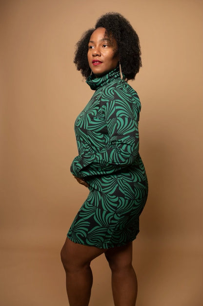 Green and Black Mini Dress