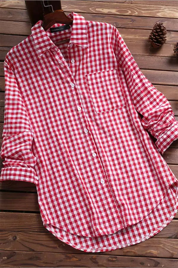 Plaid Button-Up Blouse