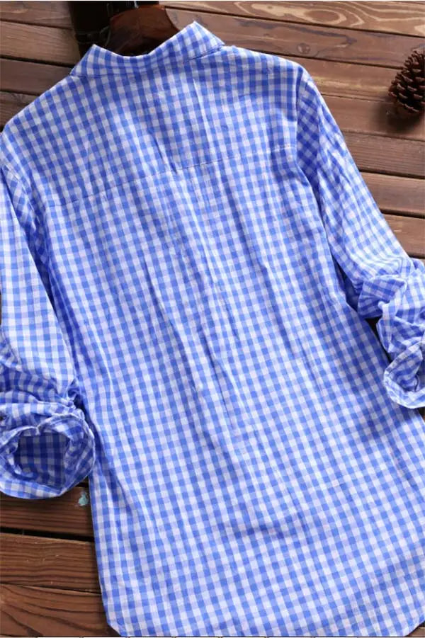 Plaid Button-Up Blouse